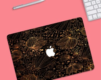 Gold Floral MacBook Pro Case, mac book case, MacBook Pro case, Macbook Pro 13 Case, Macbook Case, macbook air case, MacBook Air 13 hard case