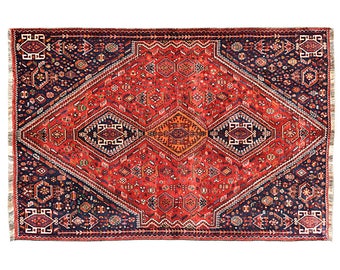 8.3' x 5.4' Shiraz Persian Rug,hand knotted oriental design antique rugs and carpets, Vintage Floor Rug, Oriental Area Rug,