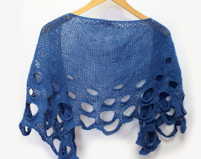 Knit shawl, knit scarf, crochet shawl, knitted scarf, shawl of mohair, knitted shawl,delicate shawl, blue shawl, lace shawl, handknit shawl