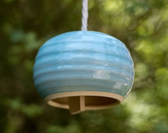 Handmade Large Blue Round Ceramic Bell Wind Chime Ready To Ship