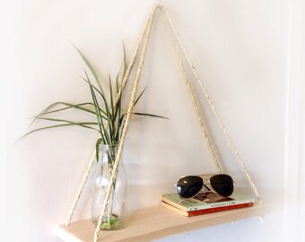 Hanging wall shelves, handmade furniture, rope shelves,