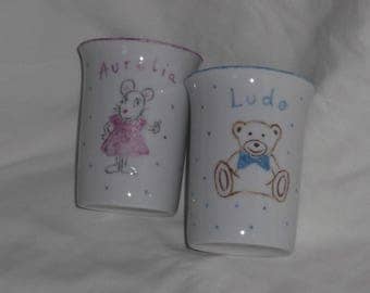 2 cups porcelain gift personalized birthstone-baptism-child