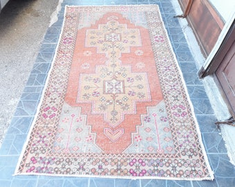 Free Shipping VINTAGE OUSHAK RUG Vintage Rug Turkish Rug Oushak Runner Rug 7.5 x 4.2 feet e:505