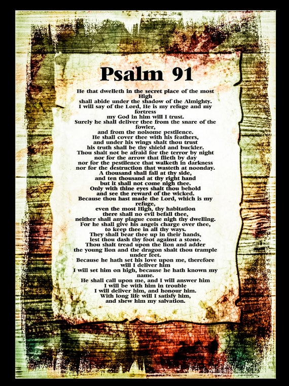 Psalm 91 poster. KJV Printable unique psalm 91 prayer Card
