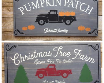Double Sided Autumn Christmas Fall decor sign, Pumpkin Patch Sign, Christmas Tree Farm, Personalized Christmas Sign, Christmas Decor Wood