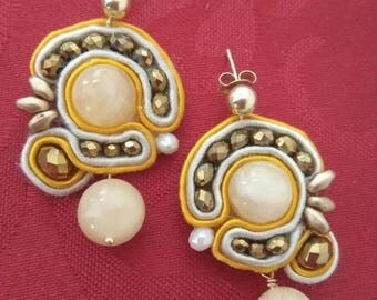 Orecchini Pendenti In Ambra Baltica E Argento 925 Placcato Oro - Artisana Schmuck - 4 Cm
