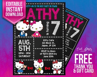 Hello Kitty invitation, Hello Kitty birthday invitation, Hello Kitty invitations,Hello Kitty birthday,Hello Kitty birthday party,Hello Kitty