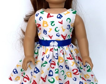 18 Inch Doll Clothes First Day of School Dress With ABC and Numbers Optional Red Maryjanes With Bows Fits Like American Girl Doll Clothes
