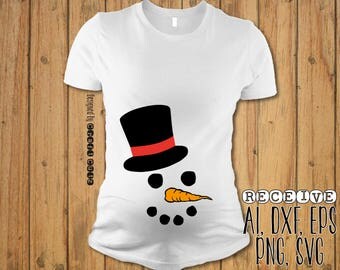 Snowman SVG - Maternity Shirt - Baby Bump Christmas Shirt - Snowman Onesie - Vector Files - Silhouette Cut Files - Cricut Cut Files - SVG