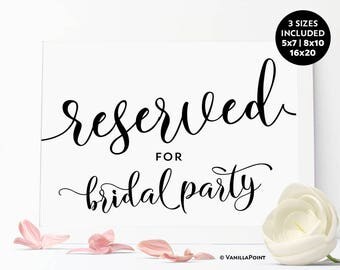 Reserved For Bridal Party Sign, Bridal Shower Printable Signs, Bridal Party Decorations, Bachelorette Party Decorations, Reserved Sign DIY