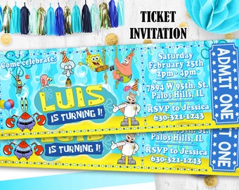 Spongebob invitation Spongebob Squarepants Birthday card invite Birthday party invite card