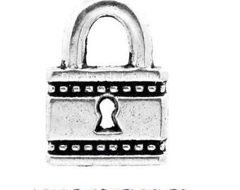 set of 10 + 5 charms minimalist padlock key lock Silver (D27)