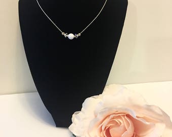 Crystal Bead Necklace, Crystal Pendant Necklace, Floating Bead Necklace, Invisible Necklace, Crystal Necklace, Crystal Clear Pendant