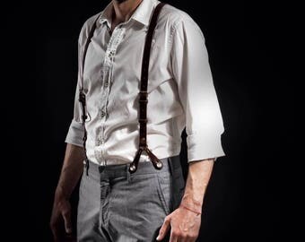 Leather suspenders Full kit Brown Wedding men's accessories by Kruk Garage Groomsmen suspenders Christmas gift FREE PERSONALIZATION