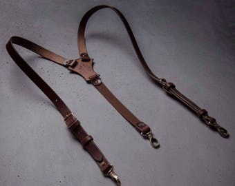 Leather suspenders Brown Wedding suspenders by Kruk Garage Handcrafted Mens gift Groomsmen suspenders Christmas gift FREE PERSONALIZATION