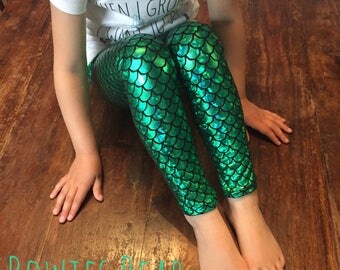 Ladies Foil Print Mermaid Leggings - Green Flake - Scale Print Leggings - Sizes 6-18 - Mermaid Dress Up - Ariel Outfit - Little Mermaid