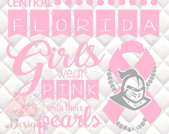 Central Florida Knights Pink and Pearls - Breast Cancer Awareness - SVG, Silhouette studio and png bundle
