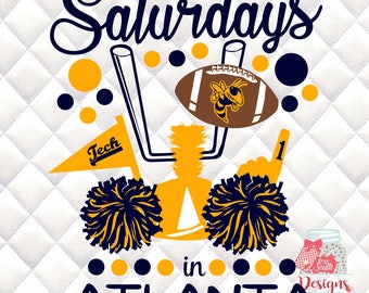 Saturdays in Atlanta - Georgia Tech Yellow Jackets - Tailgating, Gameday - SVG, Silhouette studio bundle - design download