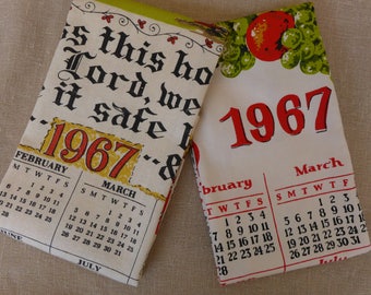 Pair of Vintage 1967 Calendar Tea Towels