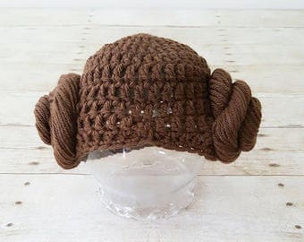 Crochet Baby Princess Leia Hat Beanie Wig Hair Star Wars Costume Infant Newborn Baby Toddler Child Adult Photography Photo Prop Shower Gift