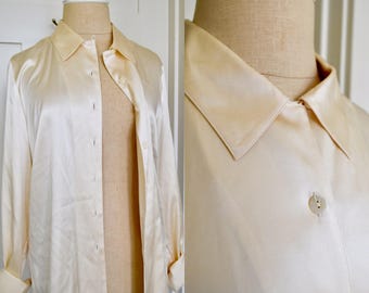 Silk Blouse / Eggshell Blouse / Vintage Silk Top / Silk Button Down