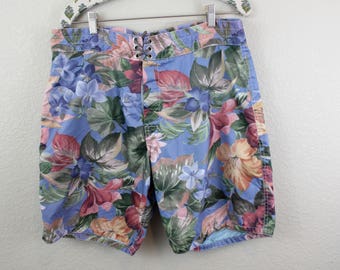 Vintage Birdwell Beach Britches Pastel Flower print Swim Trunks // Sz. 34/35