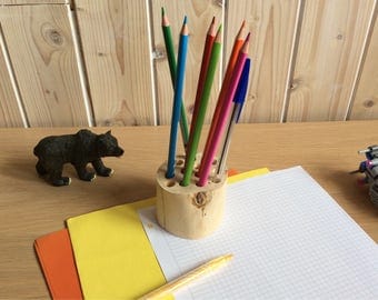 Pencil holder, organizer desk, birch, back to school pencil pot