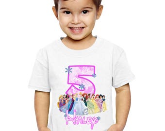 Disney Princess Birthday Shirt Customized Name and Age Personalized Birthday Girl Disney Princess Shirt Party Favors