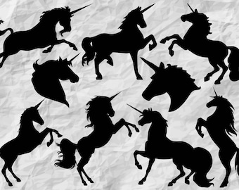 9 Unicorn Silhouettes | Unicorn SVG cut files | Unicorn Cliparts | Unicorn printable | digital files | vectors | vinyldesign | wall print