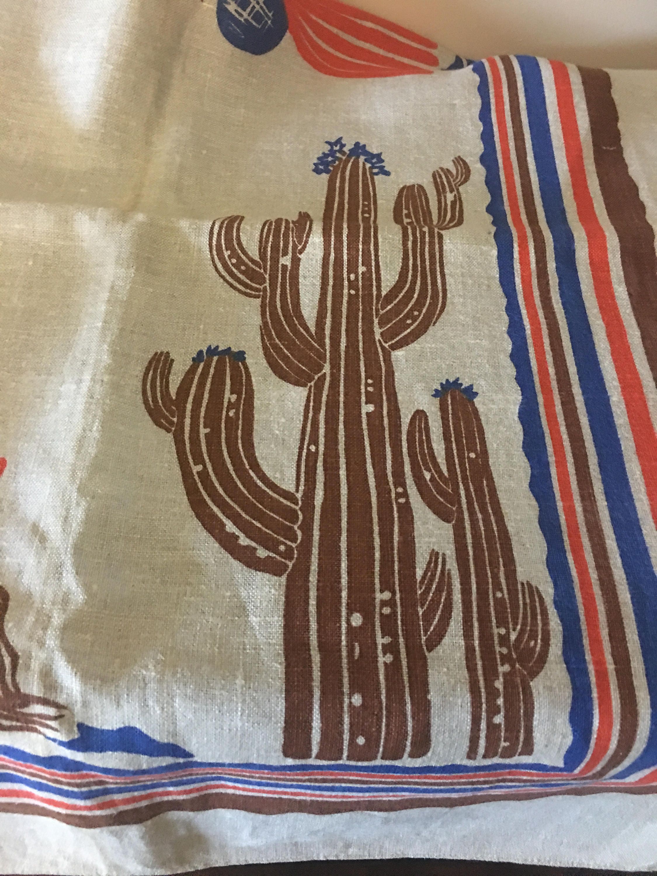 FIESTA Talavera Blue and Red Southwest style vintage tablecloth