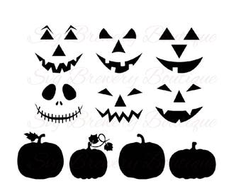 Pumpkin faces, Halloween, jack o lantern, SVG (layered), PNG, DXF, for cricut, silhouette studio, cut file, vinyl decal, t shirt design