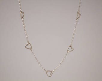 Silver Hearts Necklace, Wire Heart Necklace, Love Heart Necklace, Delicate Heart Necklace, Heart Choker Necklace, Girlfriend Necklace