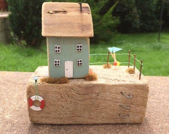 Handmade wooden cottage, collectable, gift, rustic, shabby, unique.