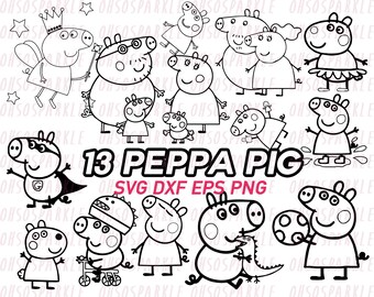 peppa pig clipart, svg, eps, dxf, image, vector, cut file, pepperpig, silhouette, line art, cricut,cute cartoon,