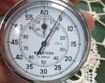 RARE! Vintage Marathon Stop Watch/ Pocket Watch, 15 Jewels, Mechanical Movement!