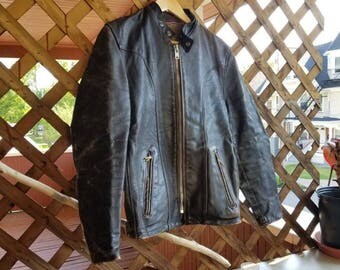 Leather Jacket - Schott Cafe Racer - Size 38 - Brown Leather - Motorcycle Jacket