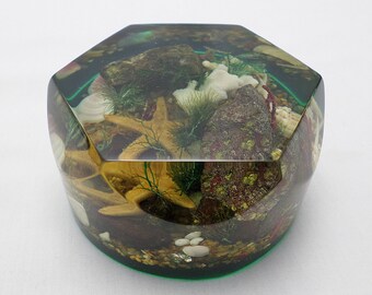Lucite Atomic Era Round Seascape Sculpture