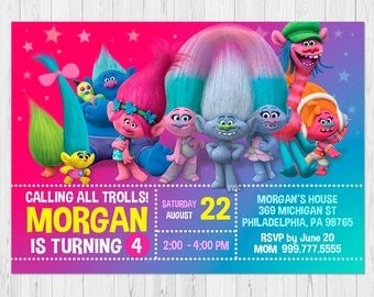 TROLLS INVITATION, Trolls Birthday Invitation, Trolls Party Invitation Digital, Invites Trolls Birthday Party, FREE Trolls Thank You Card vB