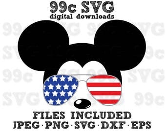 Mickey USA Flag Sunglasses SVG DXF Png Vector Cut File Cricut Design Silhouette Vinyl Decal Disney Party Stencil Template Heat Transfer Iron