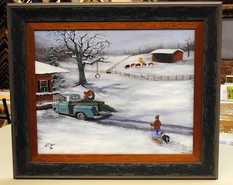 Original art, Chevy, truck, antique, rusty truck, Kathy Chism