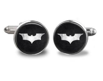 Batman cufflinks superhero cufflinks cufflinks comic book mens cufflinks glass cufflinks silver cufflinks