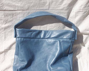 Blue Recycled Leather Tote Bag