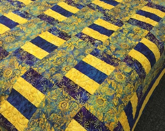 Blue and yellow patchwork Quilt queen size