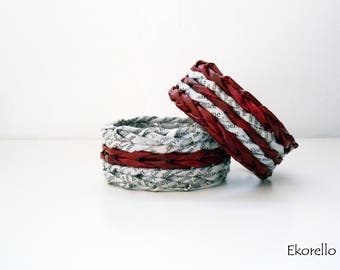 Dark red and grey handmade newspaper bracelets, Newspaper jewelry, Recycled paper, Woven, Reused, Gift for her, Eco-friendly, Unique