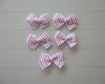 Pink and white striped bow appliques 5 set