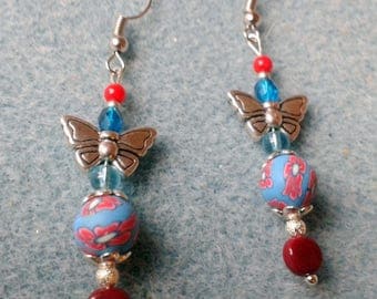 Earring polymer clay and silver Butterfly