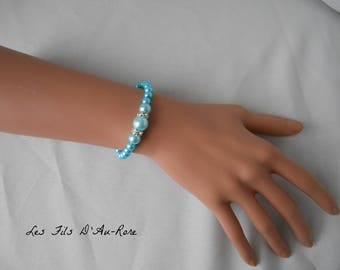 "CHLOE" wedding bracelet in clear/turquoise blue pearl beads