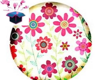 1 glass domed flowers 14 mm cabochon