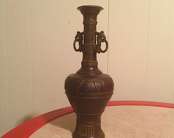 Old Mixed Metal Vase with Bird Motif & Handles
