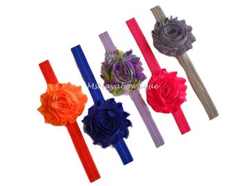 Floral headband baby, set of 5, toddler flower headand, elastic headband, baby shabby headband, floral headpiece, baby girl flower headband
